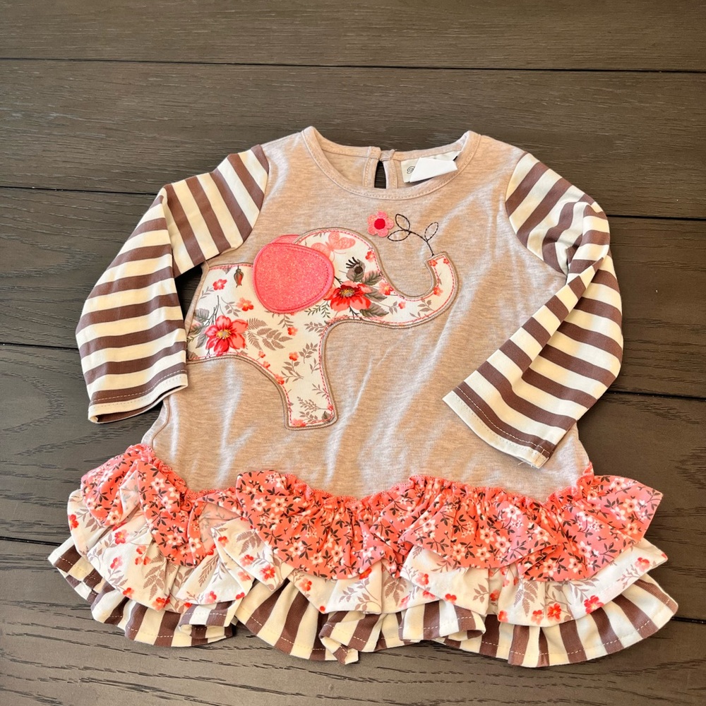 Cute 18 month girl top w/ ruffles and elephant